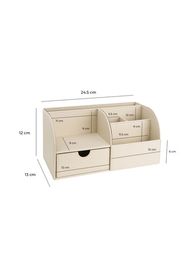 Masaüstü Düzenleyici,kalemlik,kumandalık,küpbloknotluk,tabletlik,kitaplık,6 Gözlü,çekmeceli,desktop Organizer,vegan,24,5 13 12 Bej