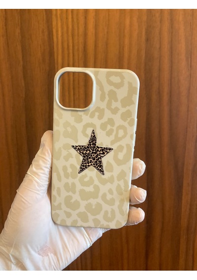 Apple iPhone Uyumlu 13/14 Leopar Baskılı İçi Kadife Silikon Telefon Kılıfı Krem