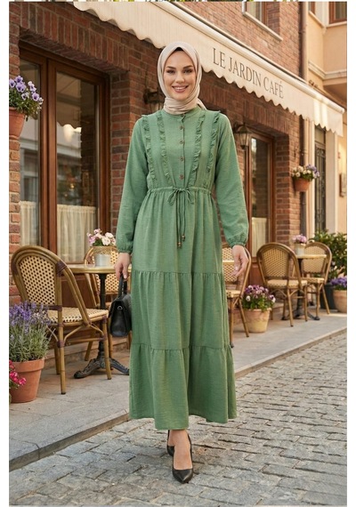 Hb Harma Time Butik Kadın Fırfır Detaylı Düğmeli Keten Mint Yeşil Elbise Açık Gri Hb Harma Time Butik Kadın Fırfır Detaylı Düğmeli Keten Mint Yeşil Elbise Açık Gri