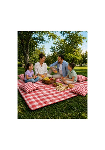 Kırmızı Potikare Piknik Seti 4 Kişilik Minderli Piknik Ortüsü 160x160 Minderleri 40x40 Kırmızı