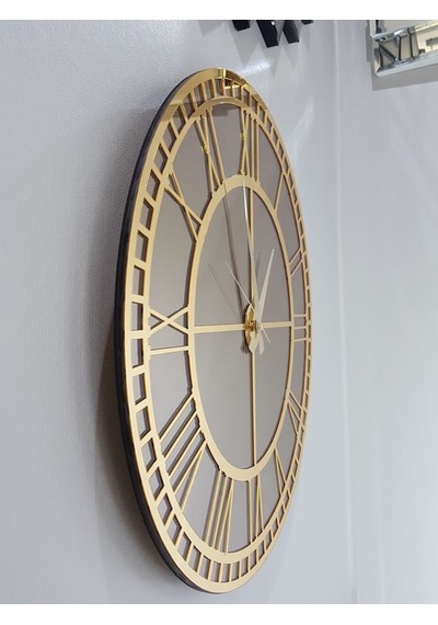 Ayna Denizi Golden Roma Bronze Model Altın Bronz Renk 50 CM Dekoratif Aynalı Duvar Saati Altın
