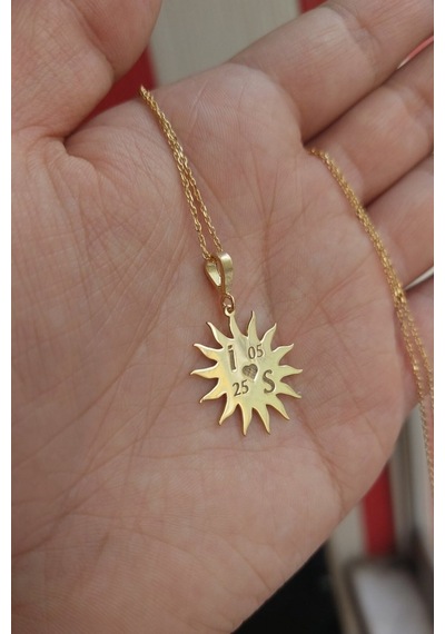 925 Ayar Gümüş 24 Ayar Altın Kaplama Harfli Güneş Kolye Gold