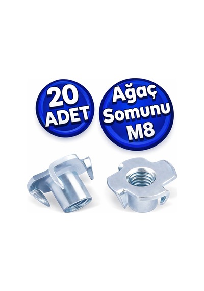 Çakma Ağaç Somunu M8 Çinko Kaplama 20 Adet Mobilya Ve Ahşap Bağlantı Somunu 8
