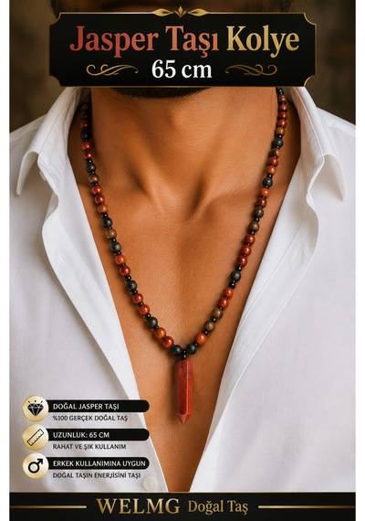 Jasper Taşı Kolye 65 Cm Bohem Kolye Bordo Bordo
