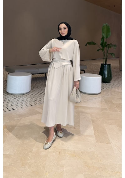 Riella Butik Lorea Oysho Tesettür Takım Krem