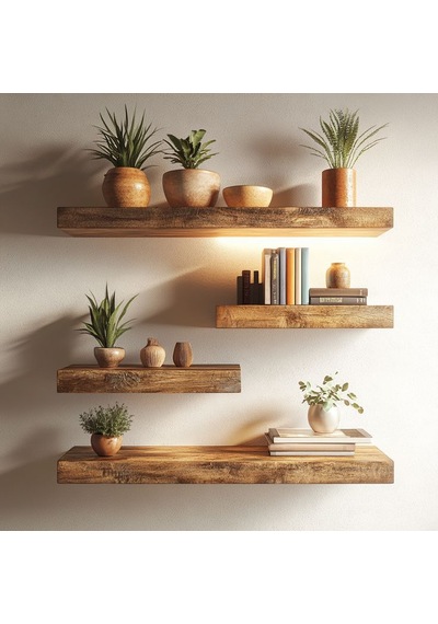 Nest Woodtr Dekoratif Doğal Ahşap Tekli Raf Gizli Raf 50x15x4 Cm Gizli Aparatlı Raf 1 Adet Ceviz