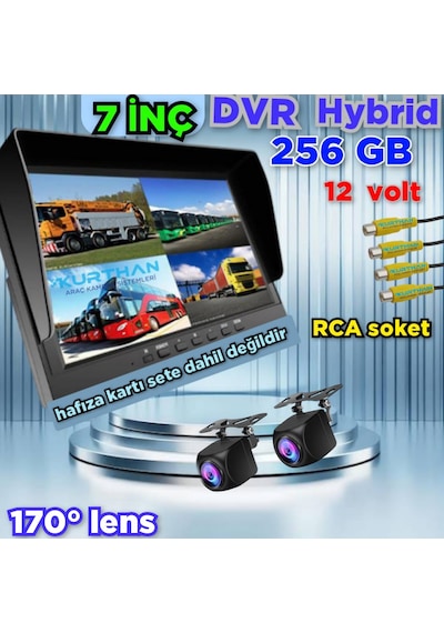 2 Adet 170'' Balık Gözü Lens Geniş Açı Kamera 7 İnç Dvr Monitör