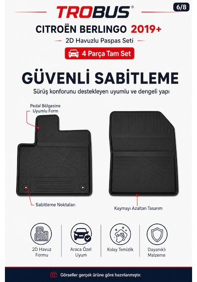 Trobus Citroen Berlingo 2019+ Kısa Şasi 2d Havuzlu Paspas