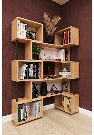 Asra Trend Modern Ayarlanabilir Raflı Ev Ofis Kitaplık %100 Mdf Dekoratif Kütüphane Kitaplık Dk02 Safir Meşe