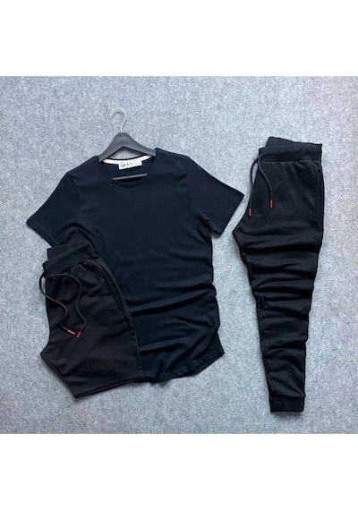Adrift Unisex 3'ü Bir Arada Spor Eşortman Takımı Ve Şort Siyah Siyah