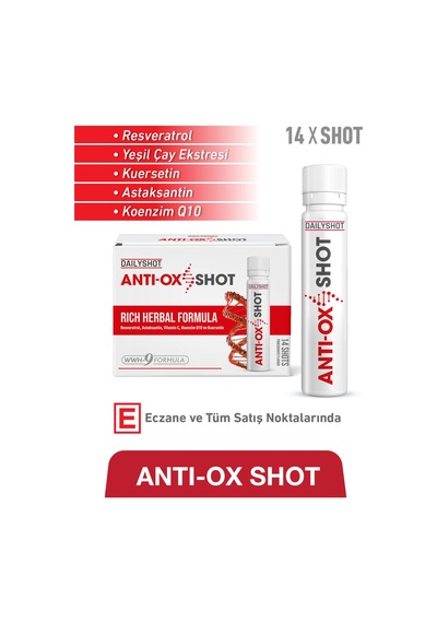 Anti-oxshot Resveratrol, Yeşil Çay, Kuersetin İçeren Gıda Takviyesi 14 Shot