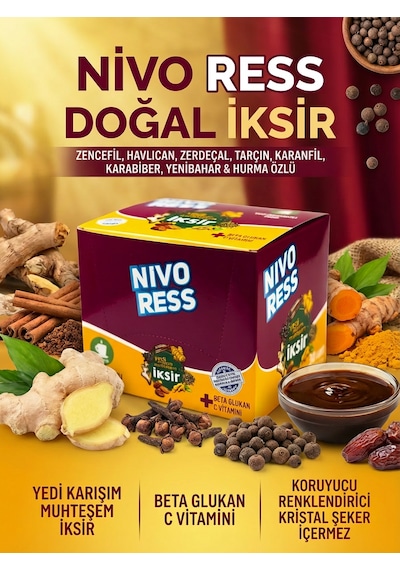 Nivoress İksir Yedi Karışım 30'lu Zencefil, Havlıcan, Zerdeçal, Tarçın, Karanfil, Karabiber...