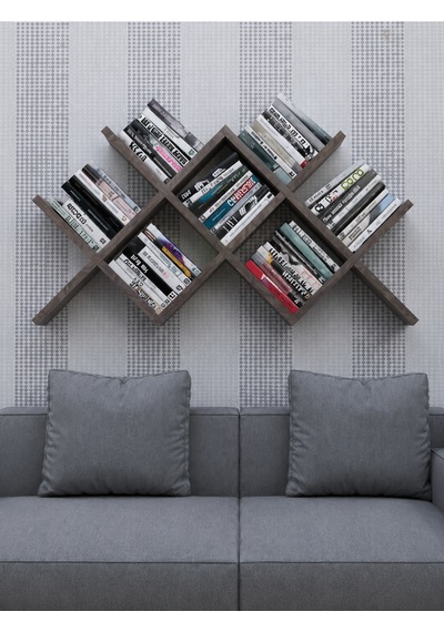 Çapraz Kitaplık Mdf Gri