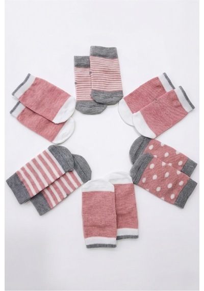 Cocole Socks Kız Bebek Çorabı 6 Lı Set Pamuklu Mercan Karışık Desenli Yenidoğan Kutulu