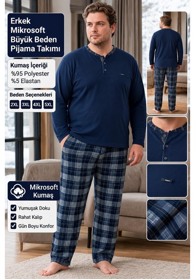 Pijamoni Pjm Erkek Battal Beden Mikrosoft Düğmeli Yaka Kışlık Pijama Takımı 6415/3 - 1 Adet Lacivert Pijamoni Pjm Erkek Battal Beden Mikrosoft Düğmeli Yaka Kışlık Pijama Takımı 6415/3 - 1 Adet Lacivert