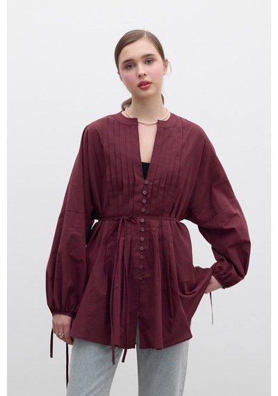Manuka Nervür Detaylı Vual Tunik Bordo Bordo