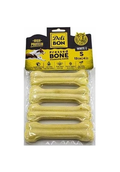 Delibon Deri Press Köpek Kemik 12cm S Boy 4lü Paket Beyaz