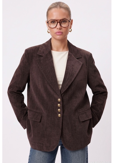 Ritnice Kadın Jonas Astarlı Cepli Kahverengi Lux Oversize Blazer Ceket