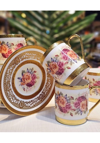 6'lı Porselen Velvet Rose Kahve Fincanı -4912 Çok Renkli
