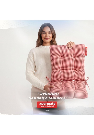 Xpermate Pötikare Arkalıklı Sandalye Minderi Bağcıklı Mutfak Balkon Bahçe Minderi Kırmızı Diğer