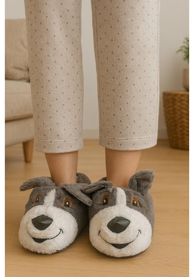 Unisex Yetişkin Köpek Figürlü Peluş Panduf Ev Pandufu Ev Botu Taba