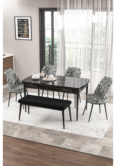 Canisa Concept Zen Serisi 80x132 Mdf Açılabilir Siyah Mermer Desen Masa Takımı 4 Zebra Sandalye Ve 1 Siyah Bench Masa Siyah Mermer Sandalye Zebra Ve Bench Siyah Canisa Concept Zen Serisi 80x132 Mdf Açılabilir Siyah Mermer Desen Masa Takımı 4 Zebra Sandalye Ve 1 Siyah Bench Masa Siyah Mermer Sandalye Zebra Ve Bench Siyah
