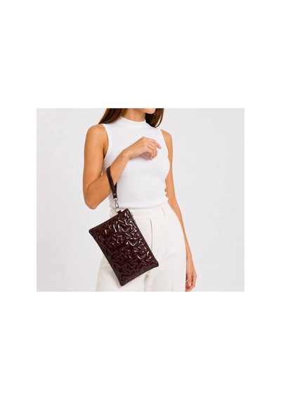 Wikidays.s Moda Trendi Kadın Orta Boy Yıldız Desenli El Çantası - Parlak Dokulu Bilek Askılı Portföy Clutch Bordo