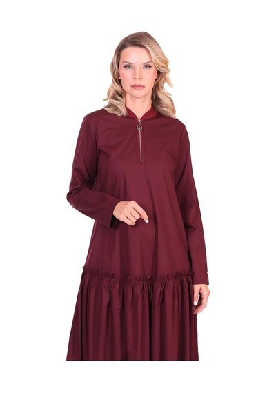 İnvee Muhteşem Pamuk Elbise Bordo 6389