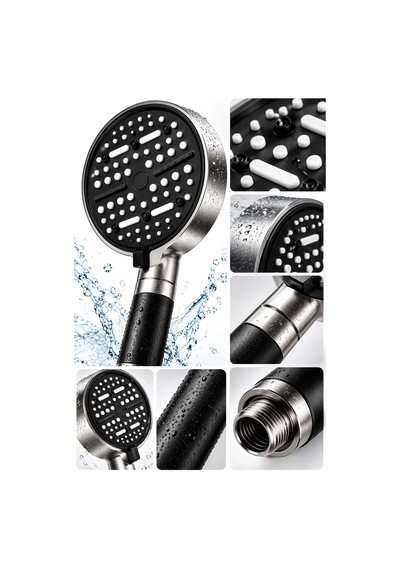 Modern Tasarımlı 6 Modlu Filtreli Duş Başlığı Büyük Panel Metalik Siyah Duş Aparatı Diğer