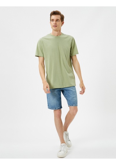Koton Basic Tişört Slim Fit Bisiklet Yaka Kısa Kollu Pamuklu Haki 3Sam10057Hk 3Sam10057Hk871 Haki