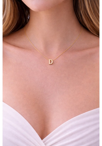 14k Altın Renginde D Harf Minimal Çelik Kadın Kolye Altın
