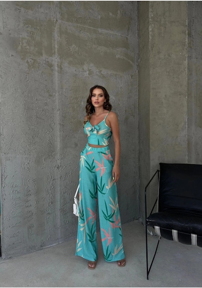Hgfashion Yaprak Desen İkili Takım Yeşil