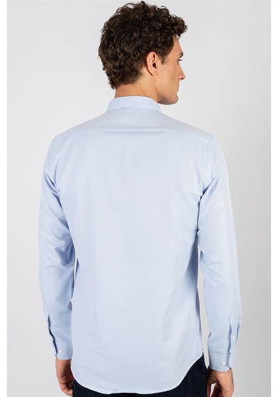 Tudors Modern Slim Fit Dar Kesim Armürlü Erkek Gömlek-24764 Mavi