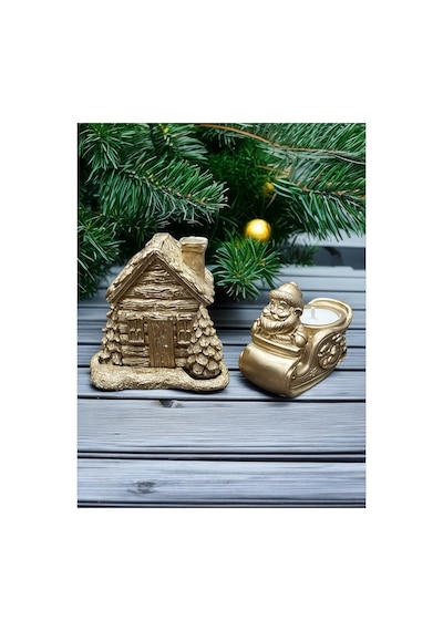 Yılbaşı Dekoratif Gold Kış Evi Ve Noel Baba Dekoratif Mumluk Kokulu