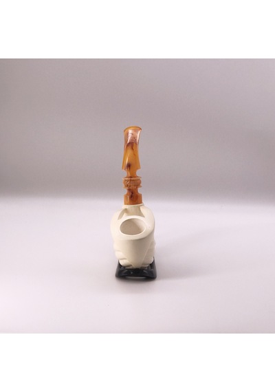 El Oyma Lületaşı Pipo Modern Spiral Tasarım, Amber Akrilik Ağızlık 15 Cm