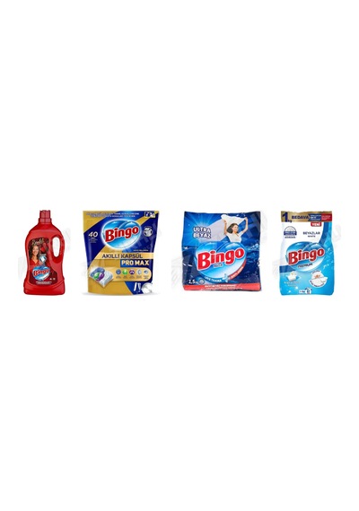 Bingo Renkliler 3lt +bulaşık Tableti 40'lı+ Beyazlar İçin Ultra 1.5 Kg + Beyazlar İçin Toz 8 Kg 4'lü Set Diğer