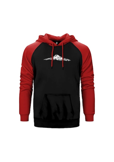 Single Mountain View Kırmızı Renk Reglan Kol Kapşonlu Sweatshirt Kırmızı