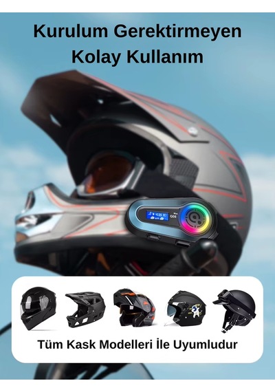 Wearfitpro Q08 Max Rgb Işık Efektli İntercom Bluetooth Motosiklet Kask Kulaklığı İntercom Kulaklık