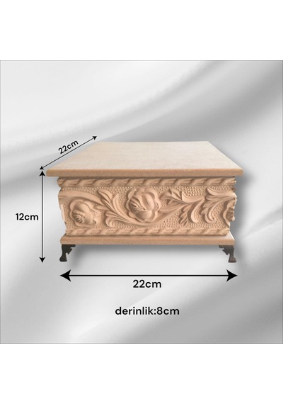 Ahşap- Ham Mdf- Desenli-takı-makyaj-çok Amaçlı- Ayaklı Kare Kutu
