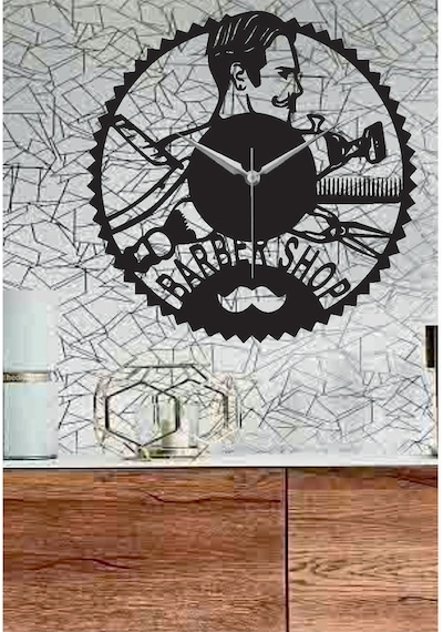Barber Shop 3 Temalı Dekoratif Ahşap Duvar Saati Ahşap