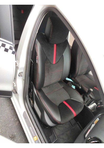 Clio 4. Uyumlu Arka Sırt 2+1 Siyah Taytüyü Siyah Deri Karışımı Kırmızı Ip Kırmızı Şerit