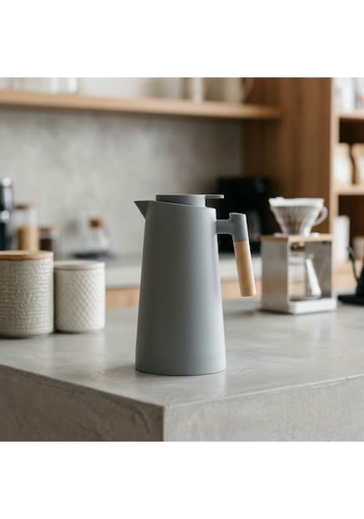 Tr Termos Bambu Saplı Dışı Plastik İçi Cam 1 Litre Gri Diğer