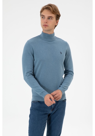 U.S. Polo Assn. Erkek Slim Fit Boğazlı Mavi Basic Kazak 50313712-VR251