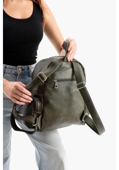 Baginn Suni Deri Kadın Sırt Çantası 38 28 Cm Mega Bag Günlük Kullanıma Uygun Çok Cepli İçi Astarlı Yeşil