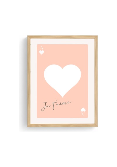 Doğal Ahşap Çerçeveli Retro Kalp Je T'aime Tablo - Romantik Pastel Tonlar Huhu2372