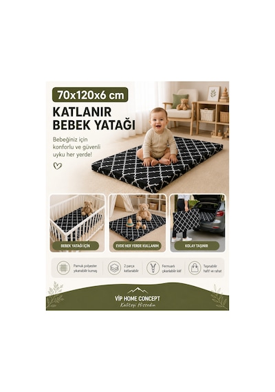 Katlanır Çocuk Yatağı Sünger Yer Yatağı Oyun Minderi Taşınabilir 70x120x6 Cm-karaçatı 70 x 120 CM