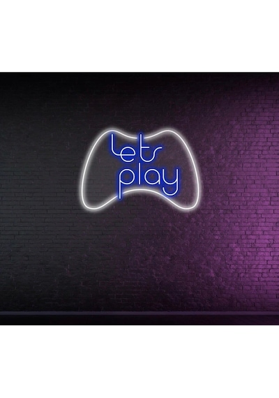 Lets Play Yazılı Ve Şekilli Neon Tabela Mavi