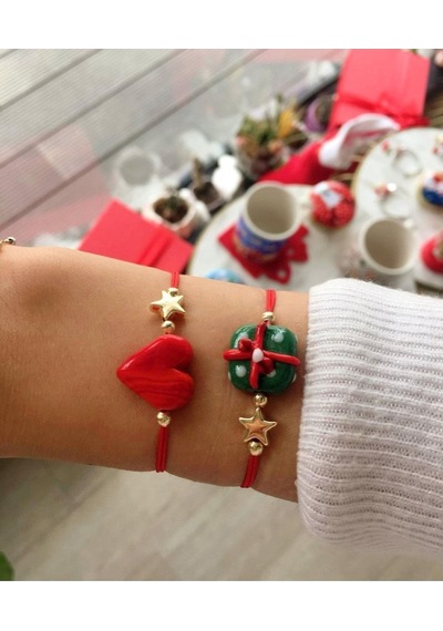 Yeniyıl Murano Cam Hediye Paketi - Kalp Bileklik Kırmızı