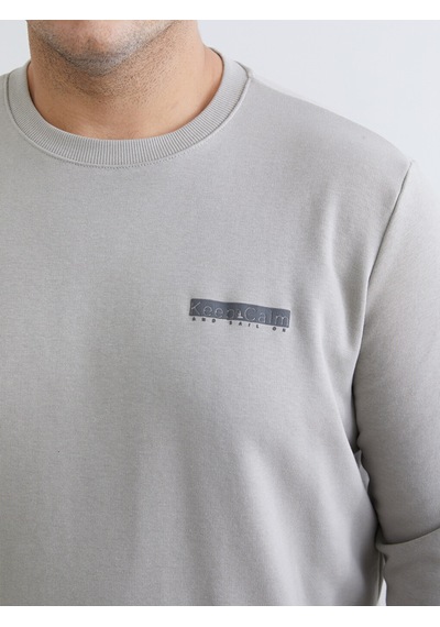 Lcwaıkıkı Classic Gri Bisiklet Yaka Baskılı Erkek Sweatshirt