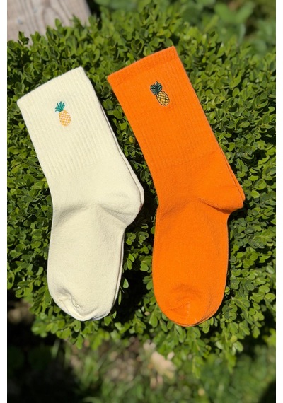 Lousocks Unisex Ananas Nakışlı 2'li Tenis Spor Çorap Çok Renkli